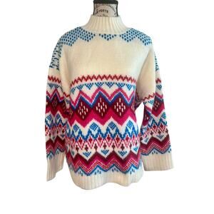 Loft Knit Fair Isle Mock Neck Sweater Top in Multi Color size XL